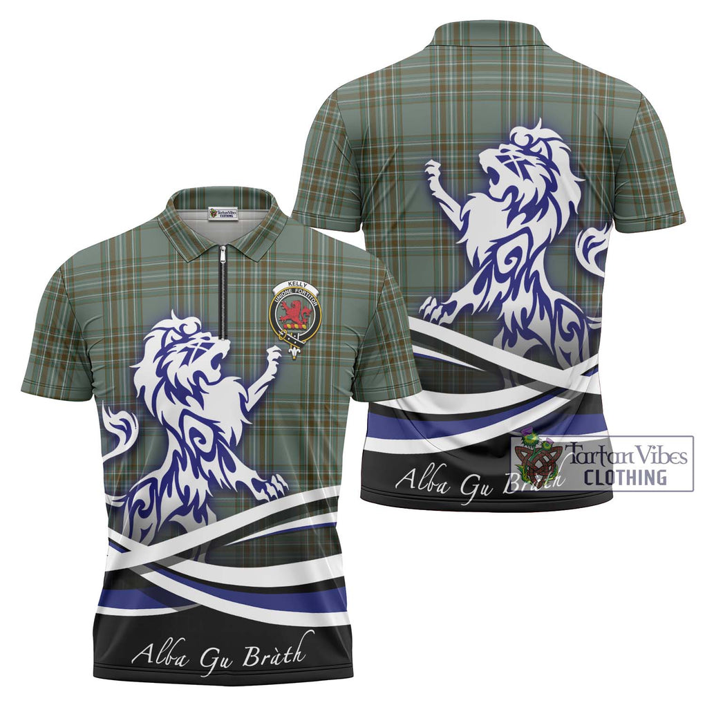 Kelly Tartan Zipper Polo Shirt with Alba Gu Brath Regal Lion Emblem Unisex - Tartanvibesclothing Shop