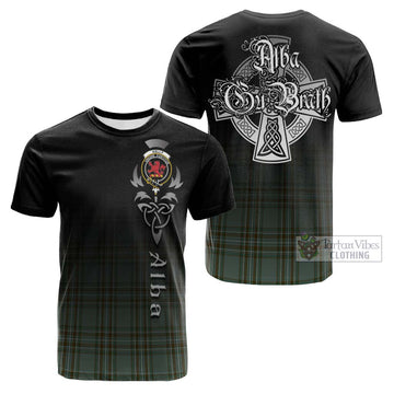 Kelly Tartan Cotton T-shirt Featuring Alba Gu Brath Family Crest Celtic Inspired