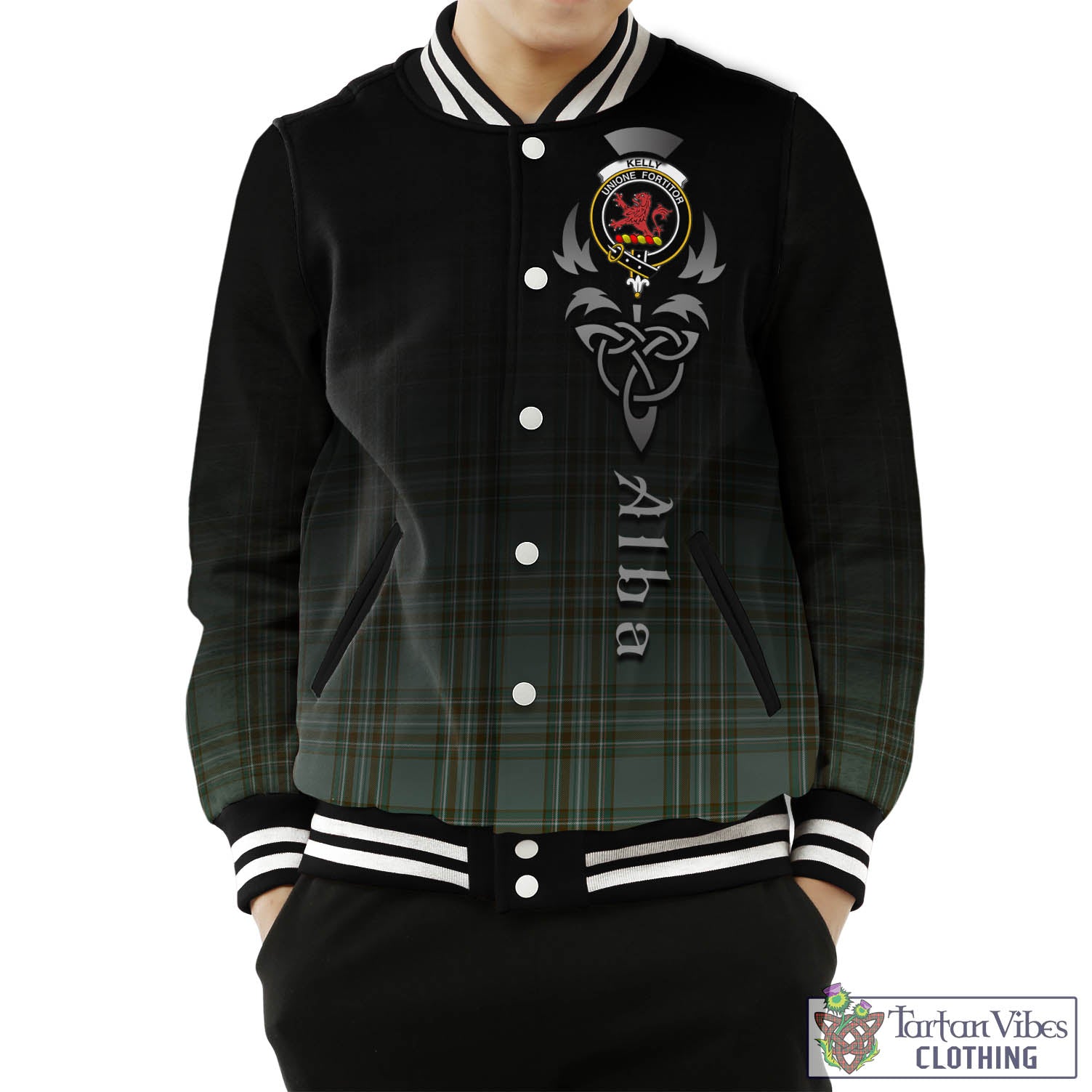 Tartan Vibes Clothing Kelly Dress Tartan Baseball Jacket Featuring Alba Gu Brath Family Crest Celtic Inspired