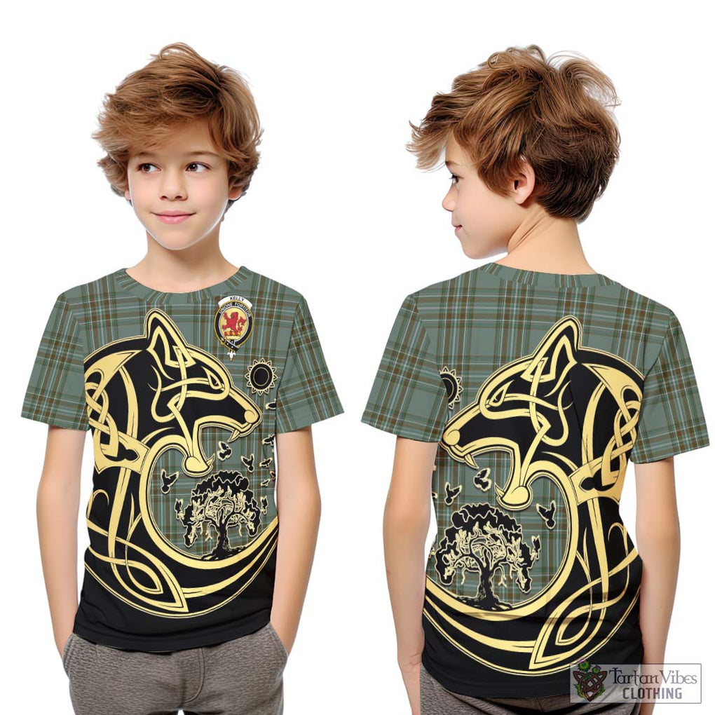 Kelly Tartan Kid T-Shirt with Family Crest Celtic Wolf Style Youth XL Size14 - Tartan Vibes Clothing