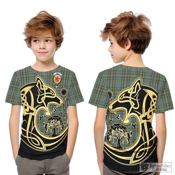 Kelly Tartan Kid T-Shirt with Family Crest Celtic Wolf Style