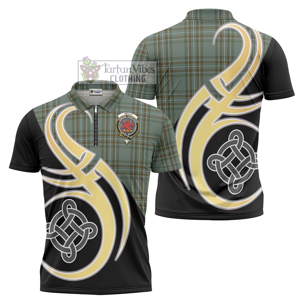 Tartan Vibes Clothing Kelly Dress Tartan Zipper Polo Shirt with Family Crest and Celtic Symbol Style