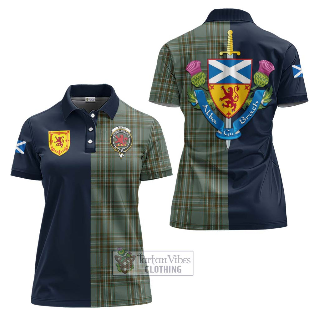 Tartan Vibes Clothing Kelly Dress Tartan Women's Polo Shirt with Scottish Lion Royal Arm Half Style