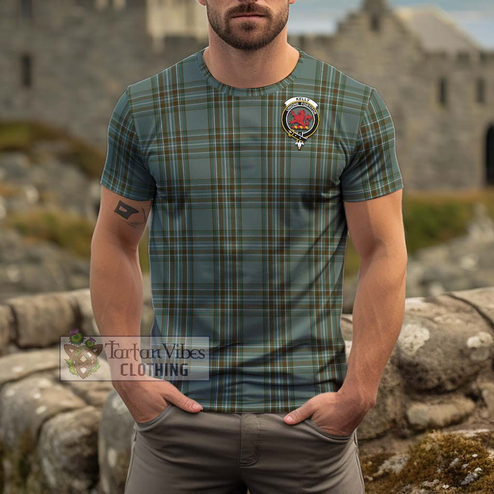 Kelly Tartan Cotton T-Shirt with Family Crest Men's Shirt - Tartanvibesclothing Shop