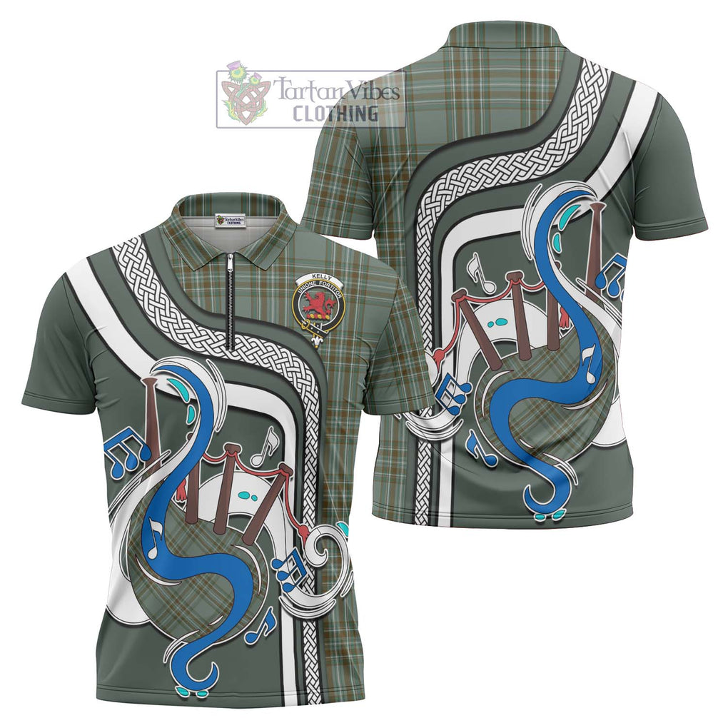 Kelly Tartan Zipper Polo Shirt with Epic Bagpipe Style Unisex - Tartanvibesclothing Shop