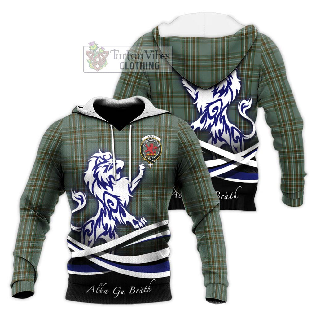 Kelly Tartan Knitted Hoodie with Alba Gu Brath Regal Lion Emblem Unisex Knitted Pullover Hoodie - Tartanvibesclothing Shop