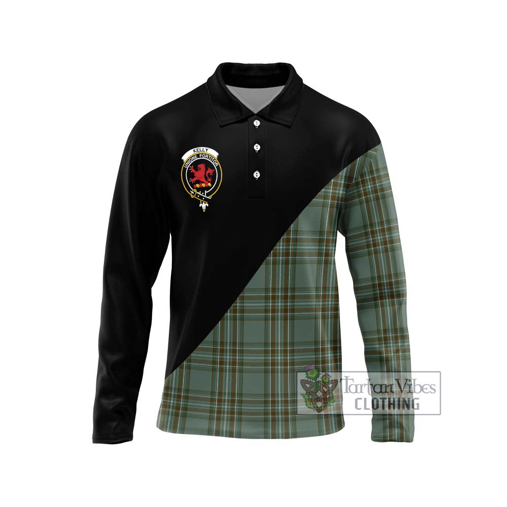 Kelly Tartan Long Sleeve Polo Shirt with Family Crest and Military Logo Style Unisex - Tartanvibesclothing Shop