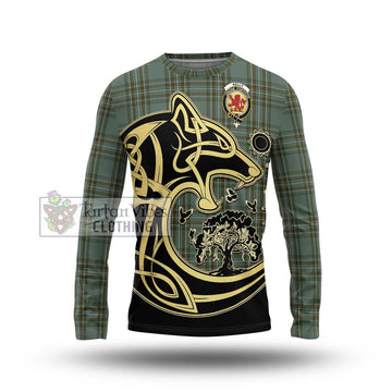 Kelly Tartan Long Sleeve T-Shirt with Family Crest Celtic Wolf Style