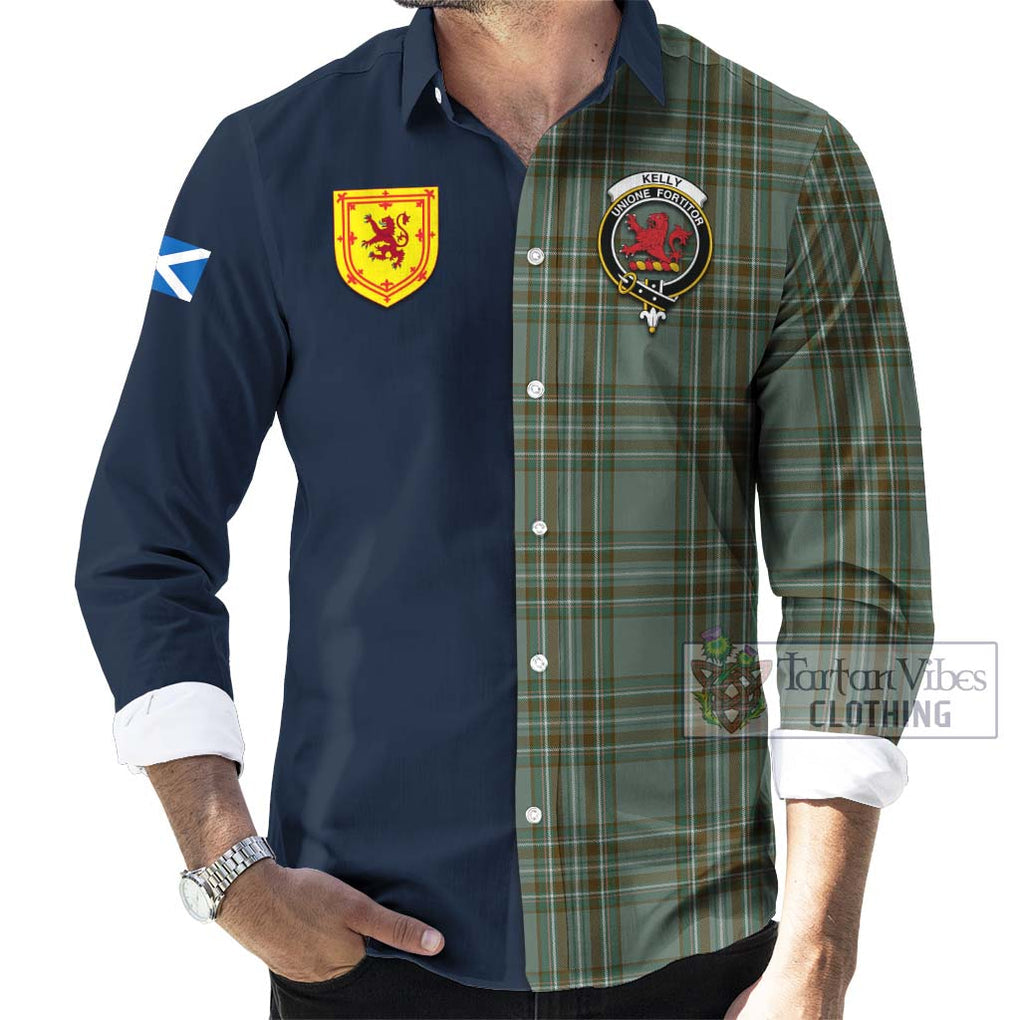 Tartan Vibes Clothing Kelly Dress Tartan Long Sleeve Button Shirt with Scottish Lion Royal Arm Half Style