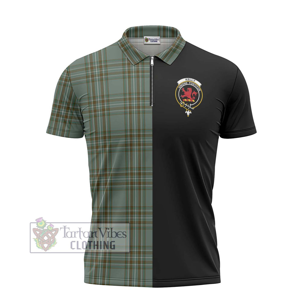 Kelly Tartan Zipper Polo Shirt with Family Crest and Half Of Me Style - Tartanvibesclothing Shop