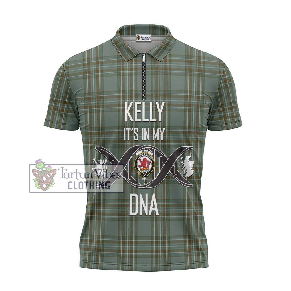 Kelly Tartan Zipper Polo Shirt with Family Crest DNA In Me Style - Tartanvibesclothing Shop