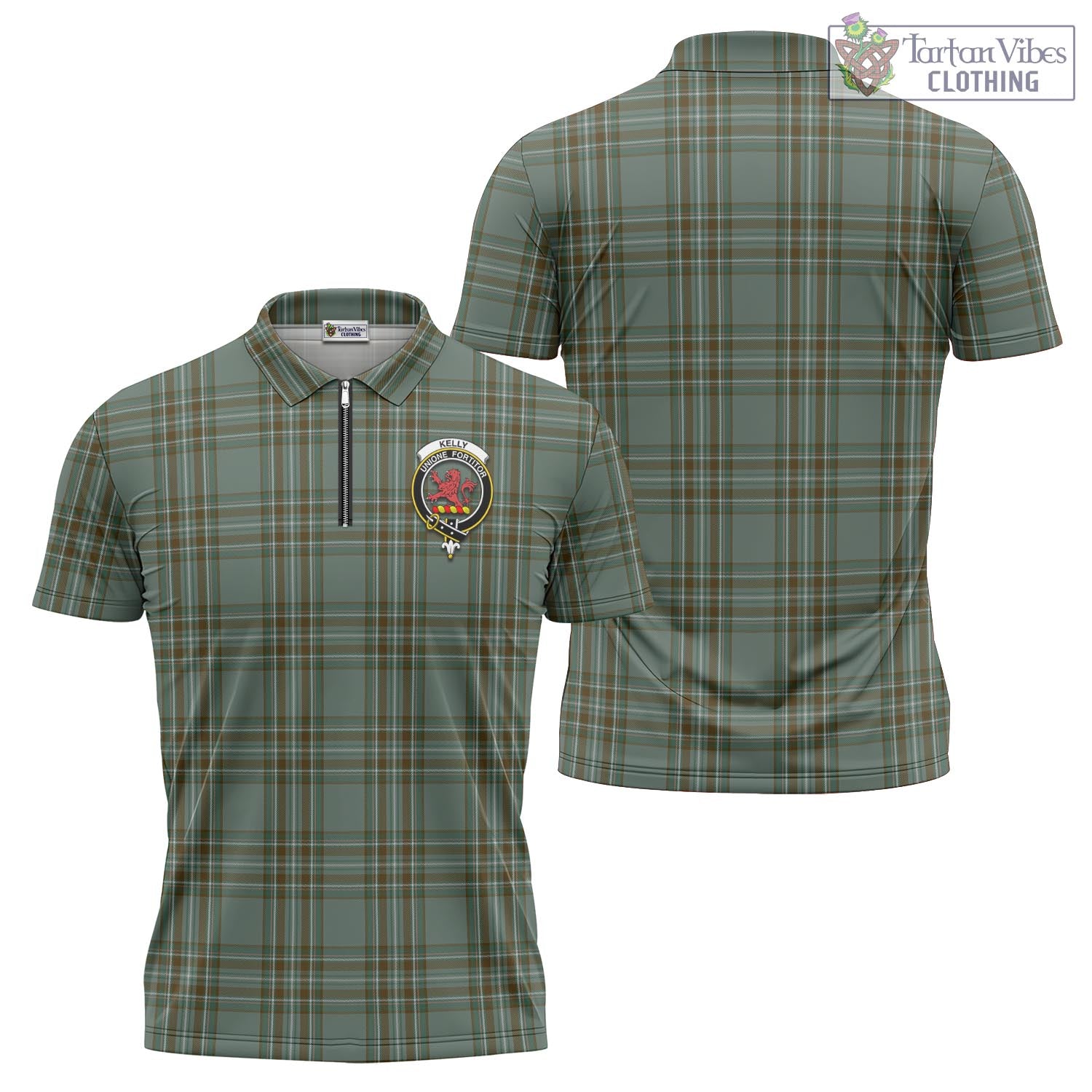 Tartan Vibes Clothing Kelly Dress Tartan Zipper Polo Shirt with Family Crest