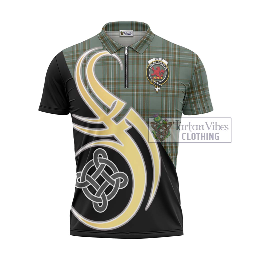 Tartan Vibes Clothing Kelly Dress Tartan Zipper Polo Shirt with Family Crest and Celtic Symbol Style