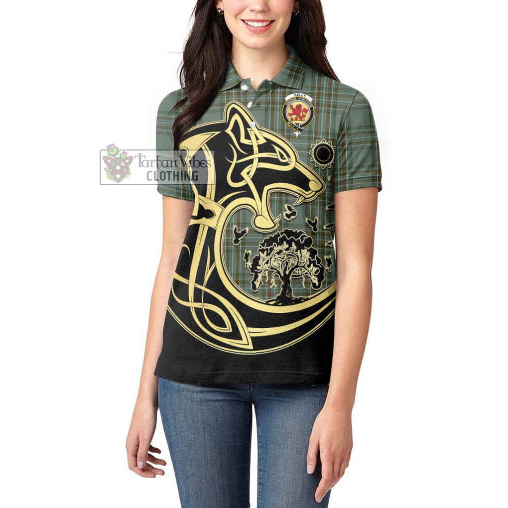 Kelly Tartan Women's Polo Shirt with Family Crest Celtic Wolf Style - Tartanvibesclothing Shop