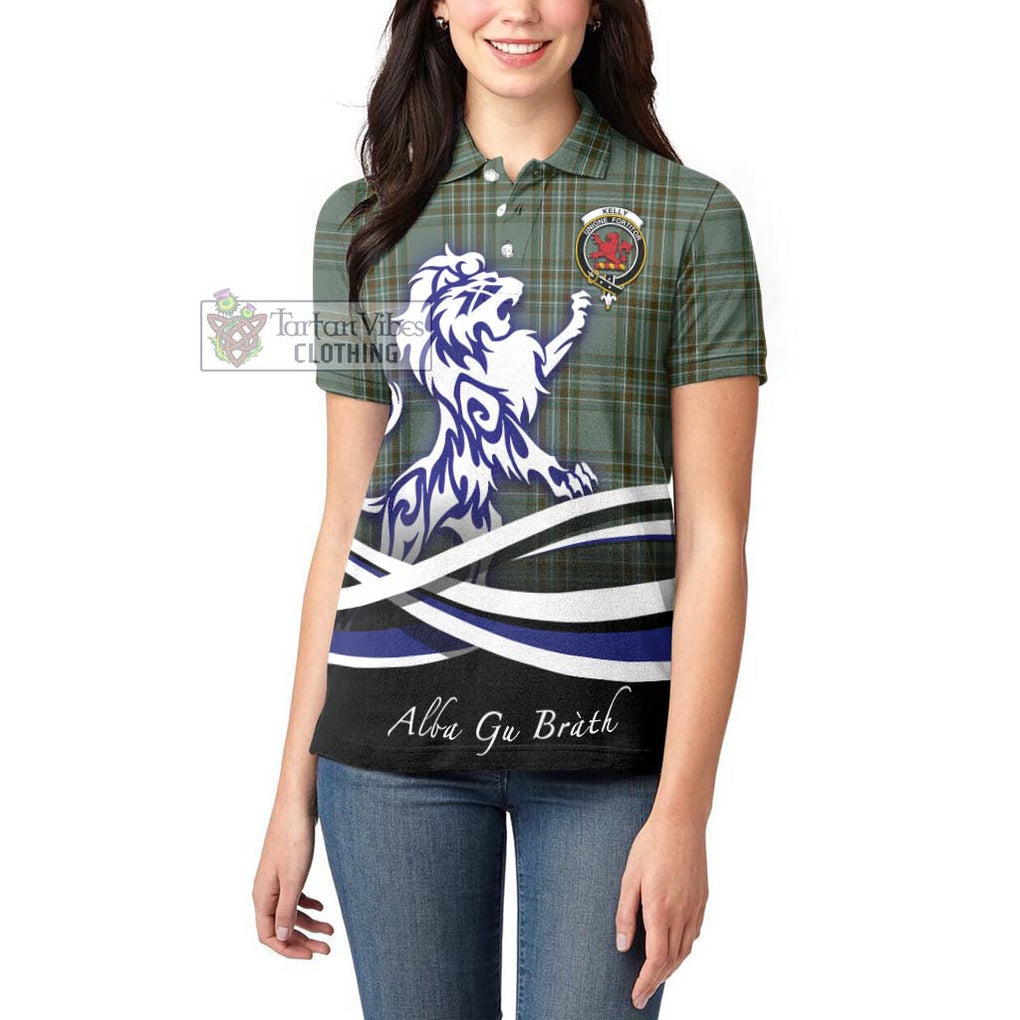 Kelly Tartan Women's Polo Shirt with Alba Gu Brath Regal Lion Emblem - Tartanvibesclothing Shop