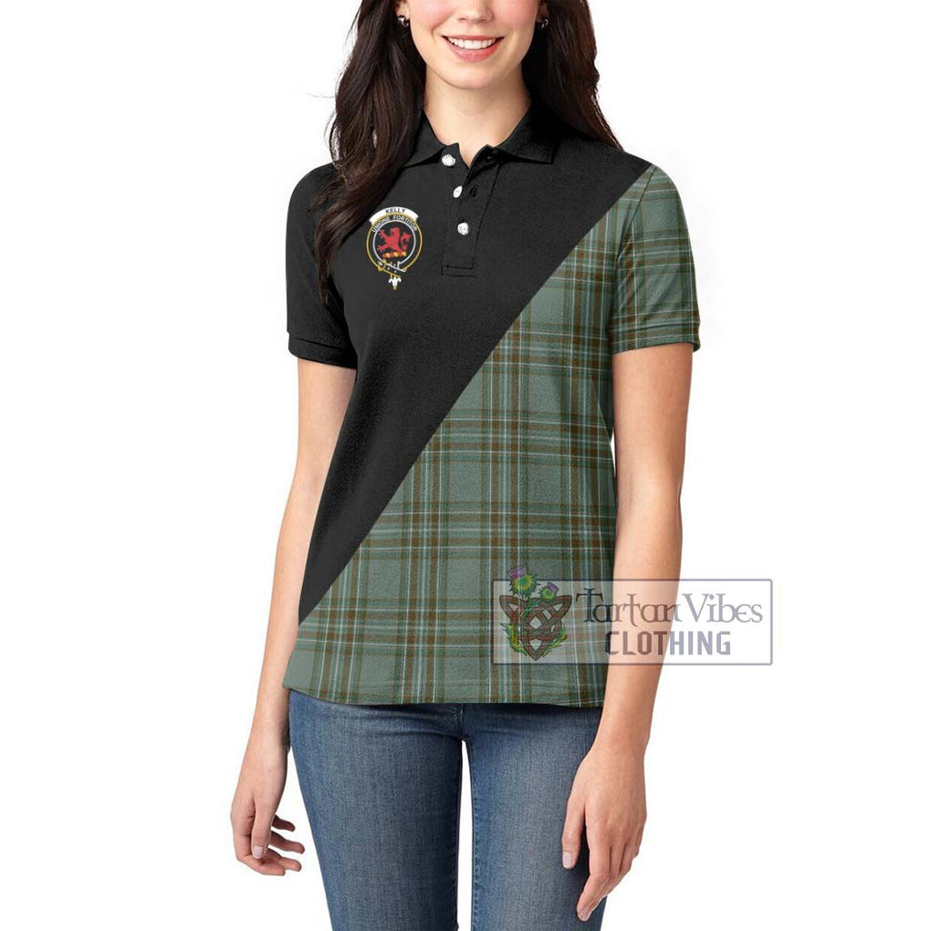 Kelly Tartan Women's Polo Shirt with Family Crest and Military Logo Style - Tartanvibesclothing Shop