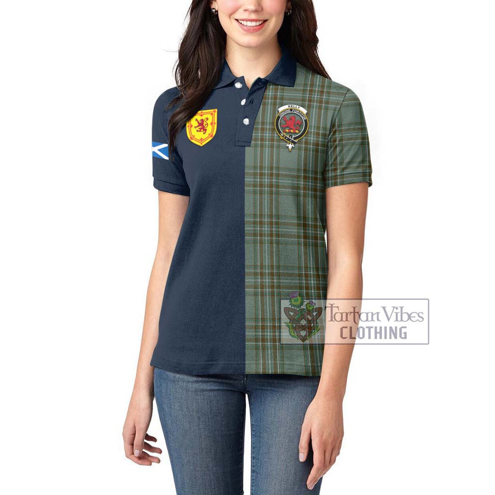 Tartan Vibes Clothing Kelly Dress Tartan Women's Polo Shirt with Scottish Lion Royal Arm Half Style