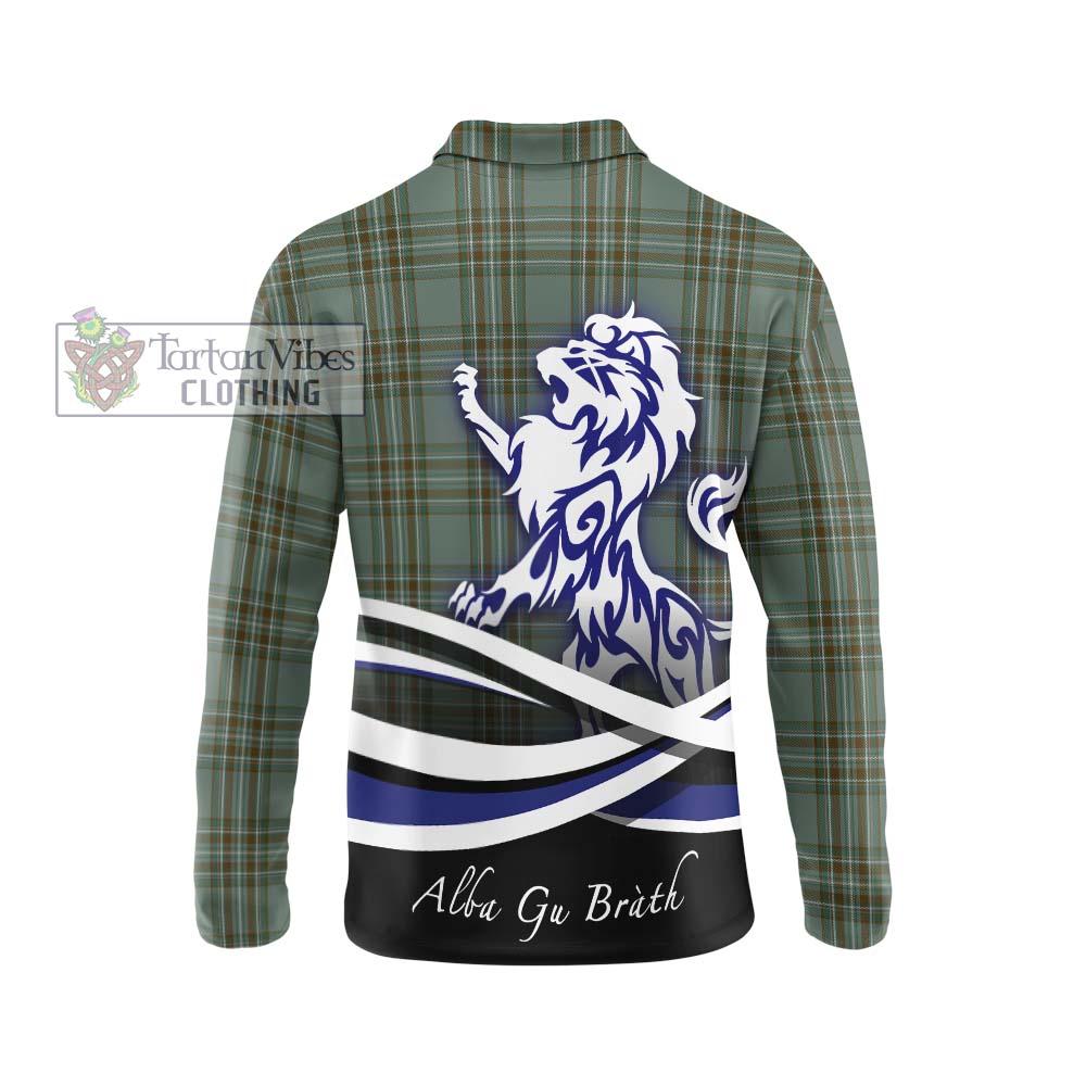 Kelly Tartan Long Sleeve Polo Shirt with Alba Gu Brath Regal Lion Emblem - Tartanvibesclothing Shop