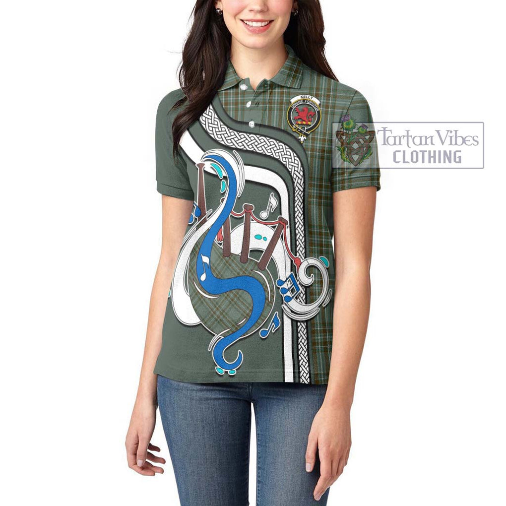 Kelly Tartan Women's Polo Shirt with Epic Bagpipe Style - Tartanvibesclothing Shop