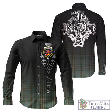 Kelly Tartan Long Sleeve Button Up Featuring Alba Gu Brath Family Crest Celtic Inspired