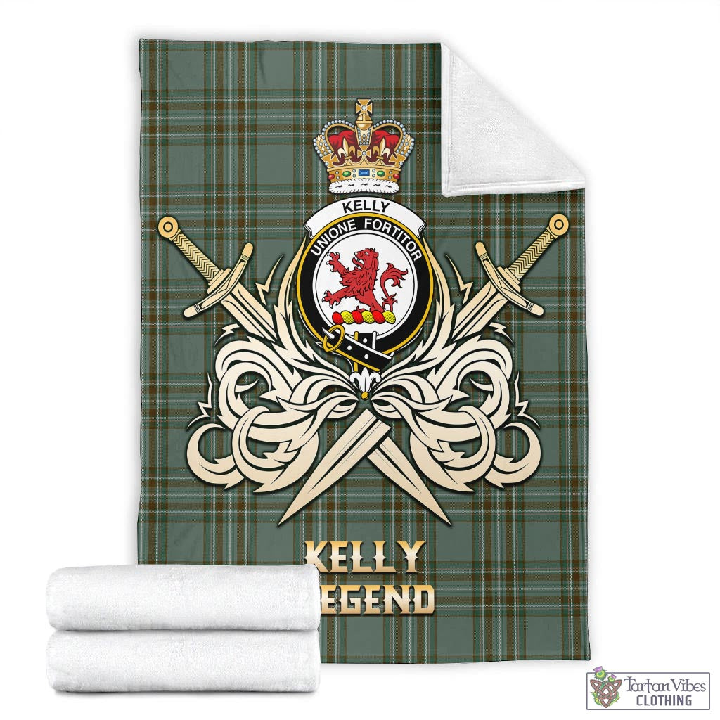 Tartan Vibes Clothing Kelly Dress Tartan Blanket with Clan Crest and the Golden Sword of Courageous Legacy