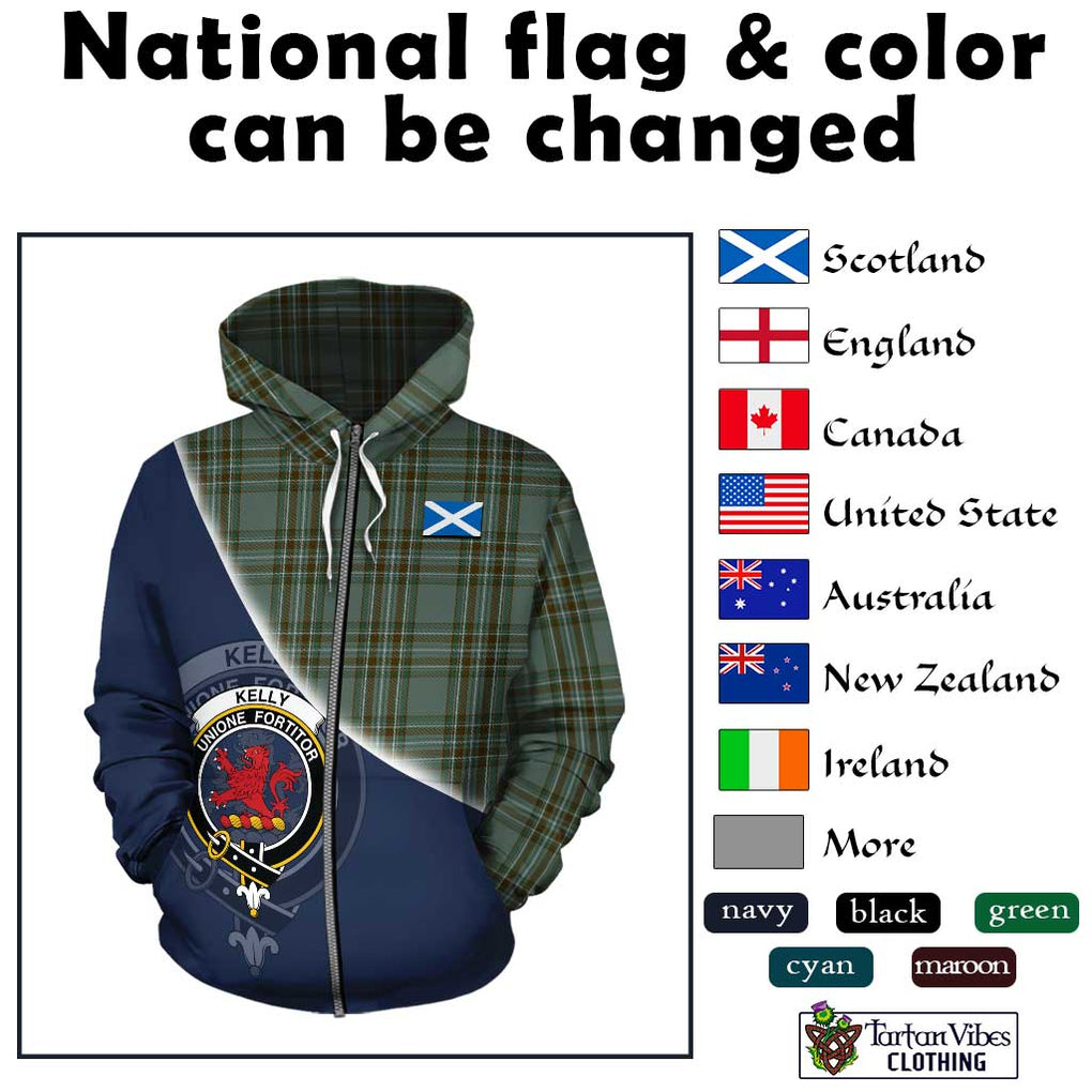 Kelly Tartan Hoodie with Personalised National Flag and Family Crest Half Style - Tartanvibesclothing Shop