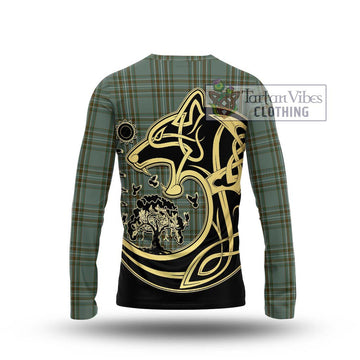 Kelly Tartan Long Sleeve T-Shirt with Family Crest Celtic Wolf Style