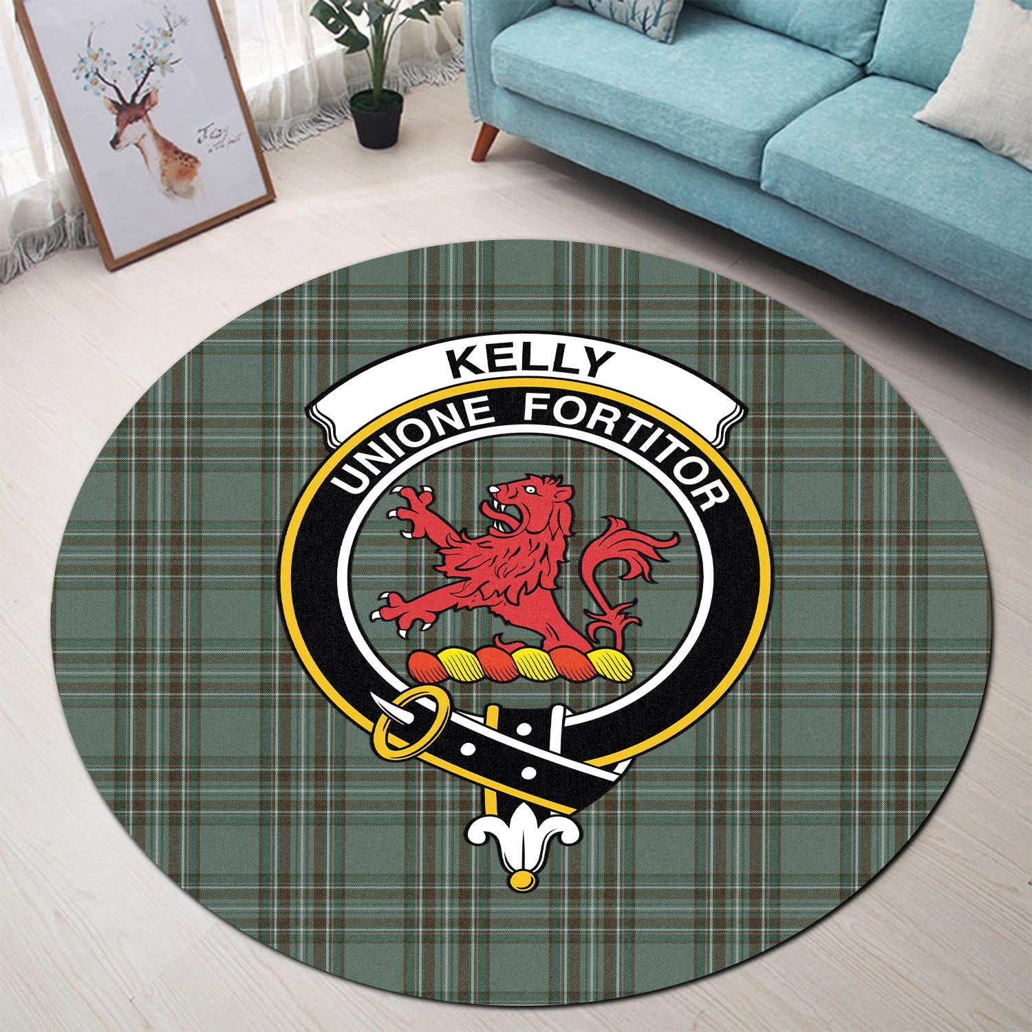 kelly-dress-tartan-round-rug-with-family-crest