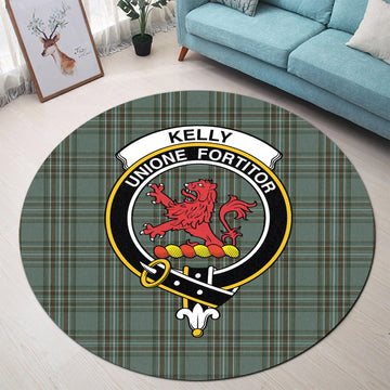 Kelly Tartan Round Rug with Family Crest