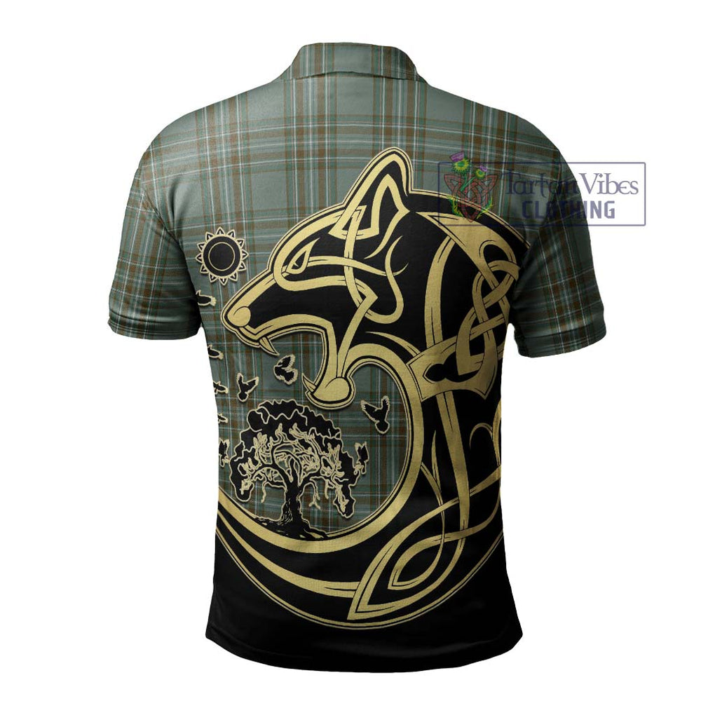 Kelly Tartan Polo Shirt with Family Crest Celtic Wolf Style - Tartanvibesclothing Shop