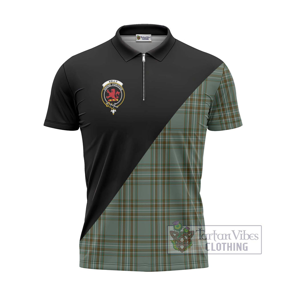 Kelly Tartan Zipper Polo Shirt with Family Crest and Military Logo Style - Tartanvibesclothing Shop