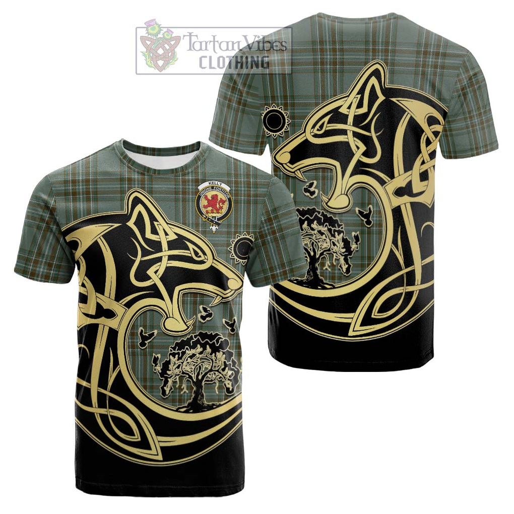 Tartan Vibes Clothing Kelly Dress Tartan Cotton T-shirt with Family Crest Celtic Wolf Style