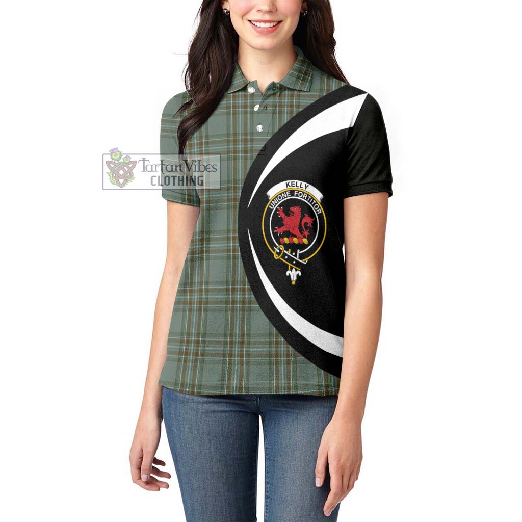 Kelly Tartan Women's Polo Shirt with Family Crest Circle Style - Tartan Vibes Clothing