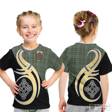 Kelly Tartan Kid T-Shirt with Family Crest and Celtic Symbol Style