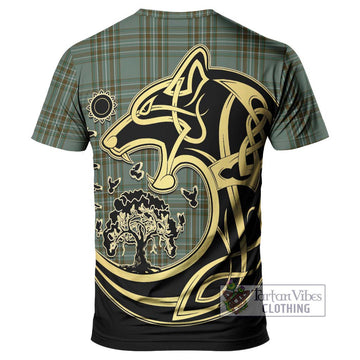 Kelly Tartan T-Shirt with Family Crest Celtic Wolf Style