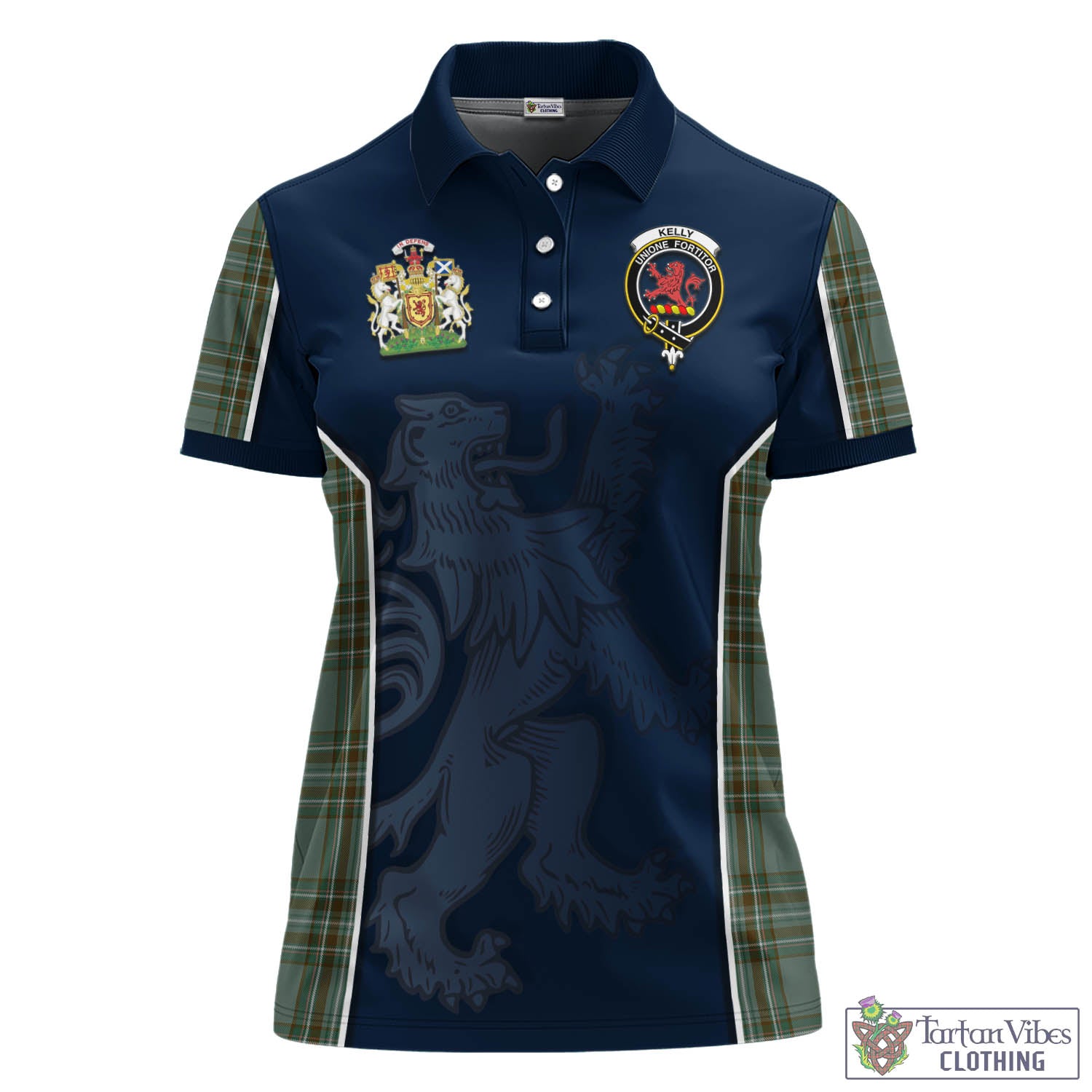 Kelly Tartan Women's Polo Shirt with Family Crest and Lion Rampant Vibes Sport Style - Tartan Vibes Clothing