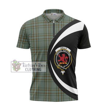 Kelly Tartan Zipper Polo Shirt with Family Crest Circle Style