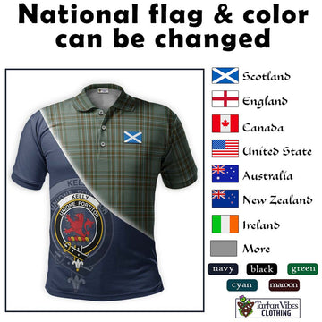 Kelly Tartan Polo Shirt with Personalised National Flag and Family Crest Half Style