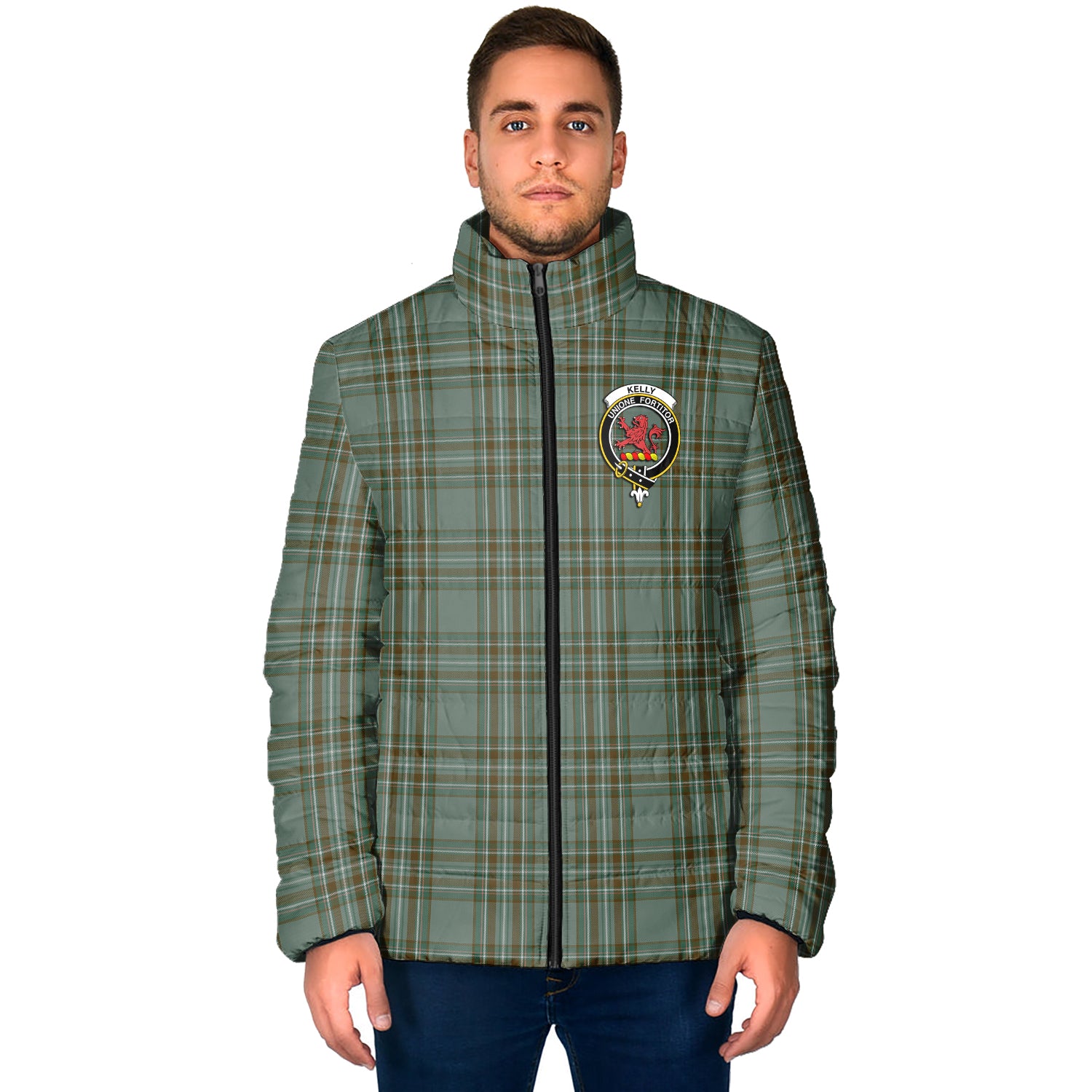 Kelly Tartan Padded Jacket with Family Crest - Tartan Vibes Clothing