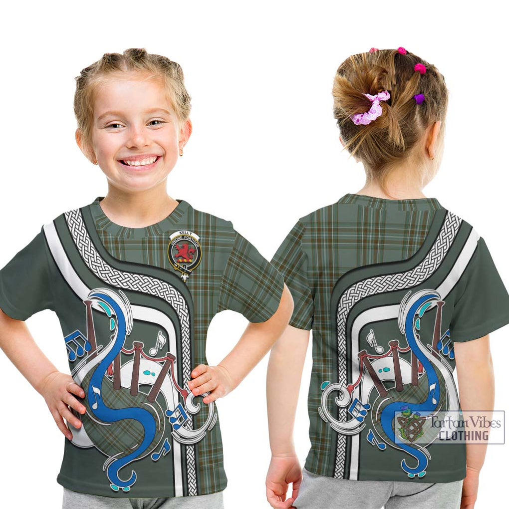 Tartan Vibes Clothing Kelly Dress Tartan Kid T-Shirt with Epic Bagpipe Style