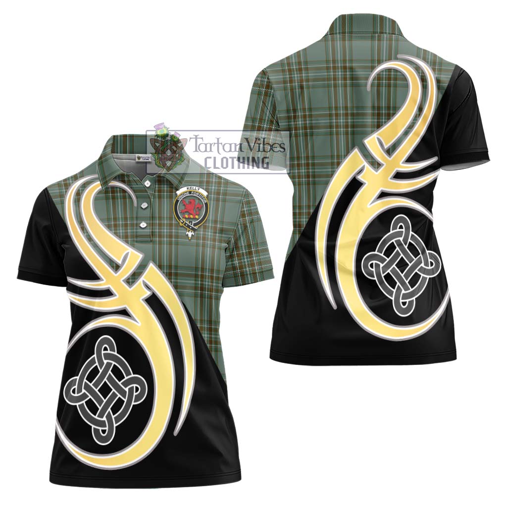 Kelly Tartan Women's Polo Shirt with Family Crest and Celtic Symbol Style - Tartan Vibes Clothing