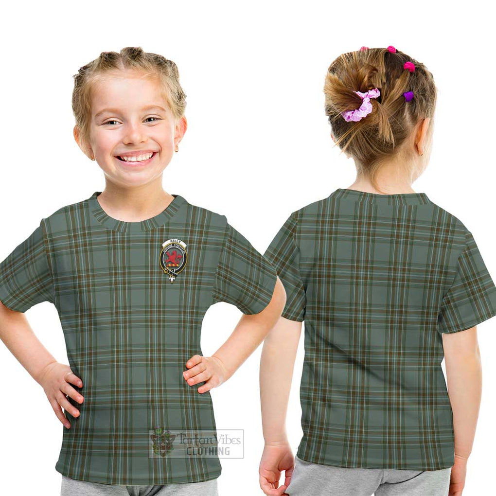 Kelly Tartan Kid T-Shirt with Family Crest - Tartanvibesclothing Shop