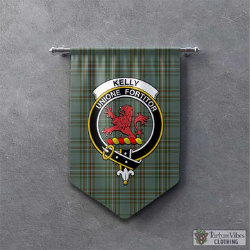 Kelly Tartan Gonfalon, Tartan Banner with Family Crest