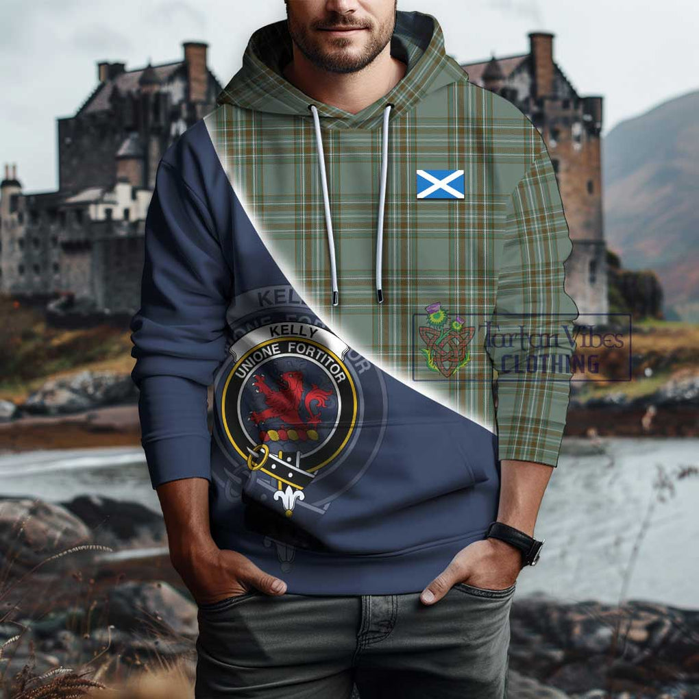 Kelly Tartan Hoodie with Personalised National Flag and Family Crest Half Style - Tartanvibesclothing Shop