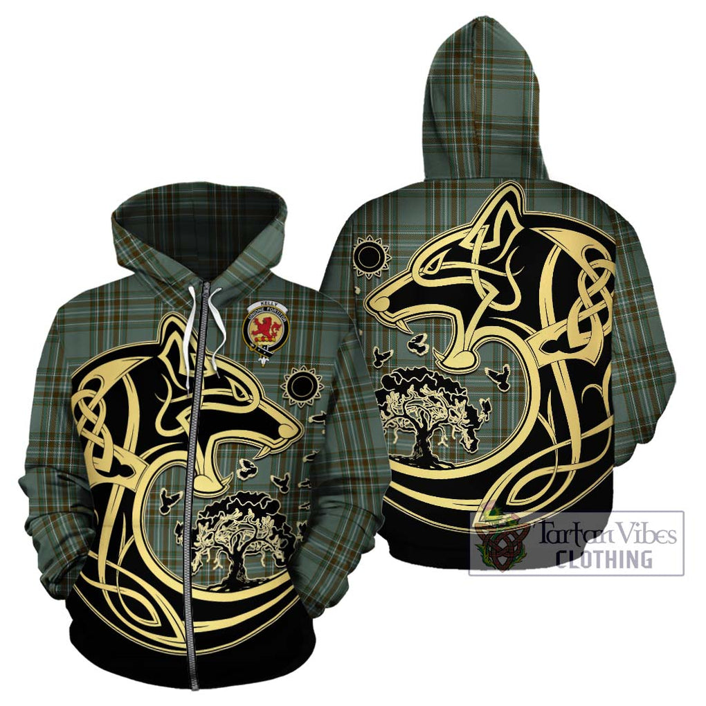 Kelly Tartan Hoodie with Family Crest Celtic Wolf Style - Tartan Vibes Clothing