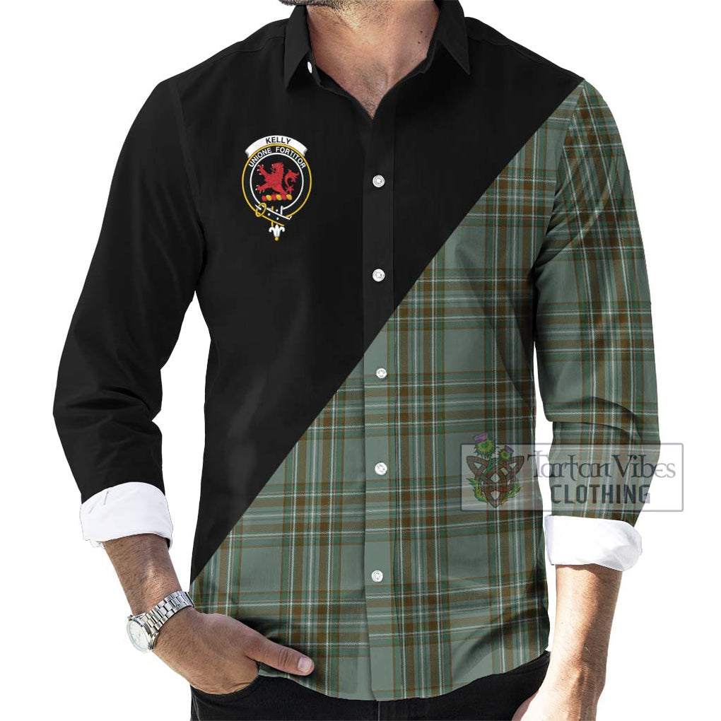 Kelly Tartan Long Sleeve Button Shirt with Family Crest and Military Logo Style - Tartanvibesclothing Shop