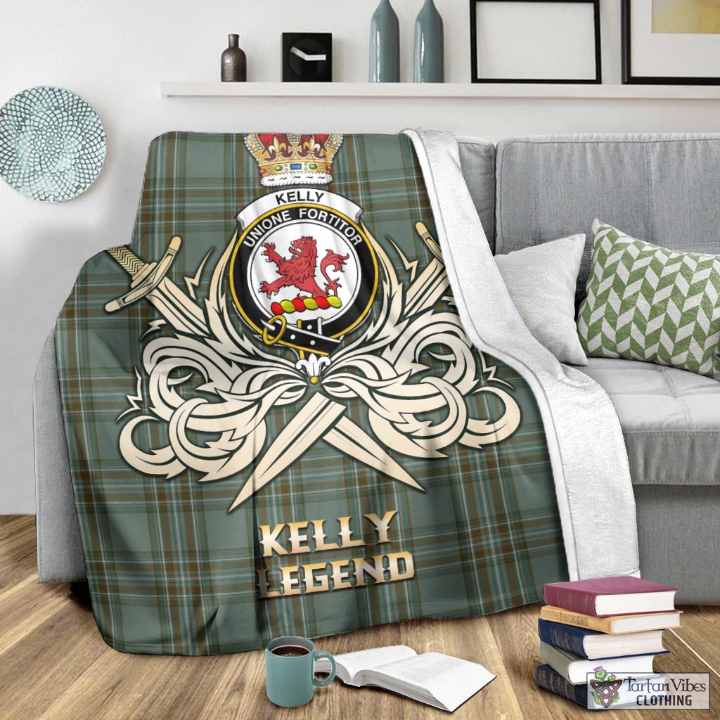 Tartan Vibes Clothing Kelly Dress Tartan Blanket with Clan Crest and the Golden Sword of Courageous Legacy