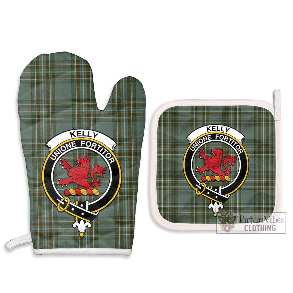 Kelly Tartan Combo Oven Mitt & Pot-Holder with Family Crest Combo 1 Oven Mitt & 2 Pot-Holder White - Tartan Vibes Clothing