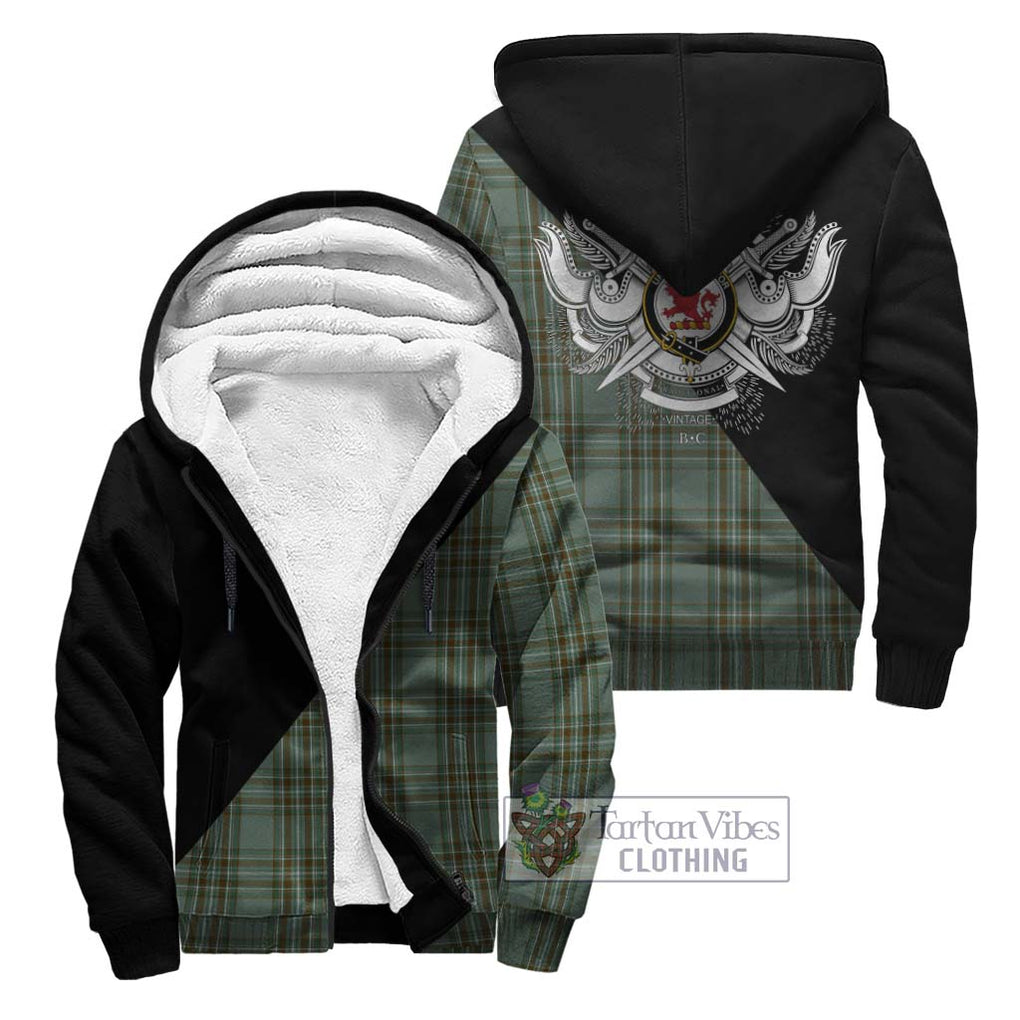 Kelly Tartan Sherpa Hoodie with Family Crest and Military Logo Style Unisex - Tartanvibesclothing Shop