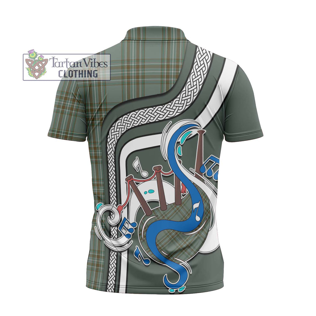 Kelly Tartan Zipper Polo Shirt with Epic Bagpipe Style - Tartanvibesclothing Shop